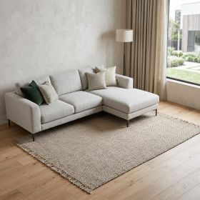 9' X 12' Oatmeal Beige Hand Woven Herringbone With Braided Fringe Indoor Area Rug