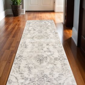 9' X 13' Grey Machine Woven Distressed Floral Traditional Indoor Area Rug
