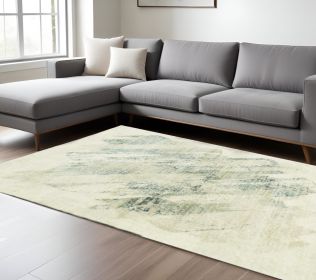 9' X 13' Ivory Grey Machine Woven Abstract Brushstroke Indoor Area Rug