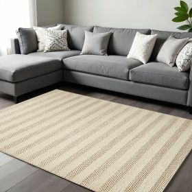 8' X 10' White Ivory Hand Woven Knobby Cornish Stripe Indoor Area Rug