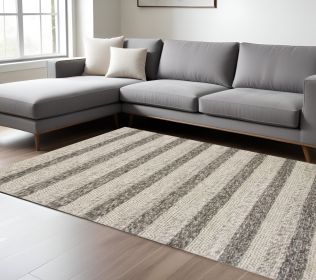 8' X 10' Grey White Hand Woven Knobby Stripes Indoor Area Rug
