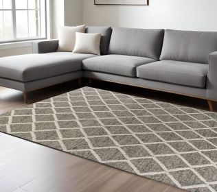 8' X 10' Dark Grey Hand Woven Diamond Pattern Indoor Area Rug