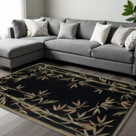 8' X 10' Black Hand Tufted Bordered Bamboo Indoor Area Rug