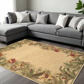 8' X 10' Ivory Hand Tufted Bordered Tropical Plants Indoor Area Rug