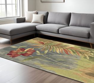 8' X 10' Blue Green Hand Tufted Tropical Plant Indoor Area Rug