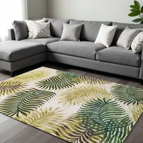 8' X 11' Natural Beige Hand Tufted Tropical Leaves Indoor Area Rug
