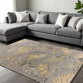 8' X 11' Grey Hand Tufted Tropical Palms Indoor Area Rug