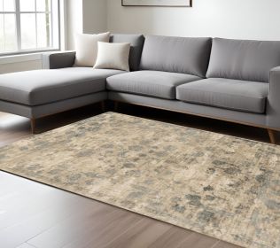 8' X 10' Sand Blue Hand Loomed Traditional Floral Indoor Area Rug