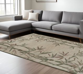 9' X 12' Ivory Hand Tufted Bordered Bamboo Indoor Area Rug