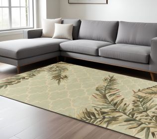 9' X 12' Sage Green Hand Tufted Tropical Quatrefoil Indoor Area Rug