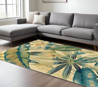 9' X 12' Ivory and Blue Wool Tropical Botanical Handmade Area Rug