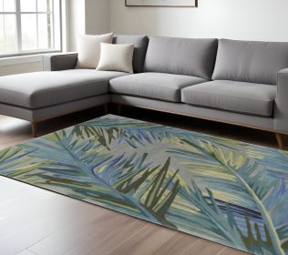 9' X 12' Grey Blue Hand Tufted Tropical Palms Indoor Area Rug