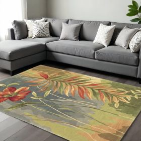 9' X 12' Blue Wool Tropical Botanical Hand Tufted Area Rug