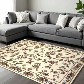 10' X 13' Ivory Machine Woven Floral Vines Indoor Area Rug