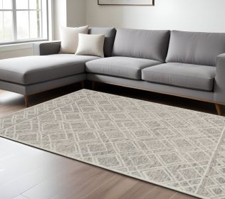 9' X 12' Sand Beige Hand Tufted Diamond Pattern Indoor Area Rug