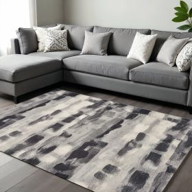 10' X 13' Shades Of Grey Machine Woven Abstract Brushstroke Indoor Area Rug