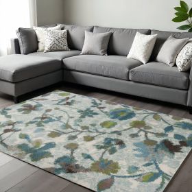 10' X 13' Teal Blue Machine Woven Floral Indoor Area Rug