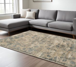9' X 12' Blue Floral Vines Hand Loomed Distressed Area Rug