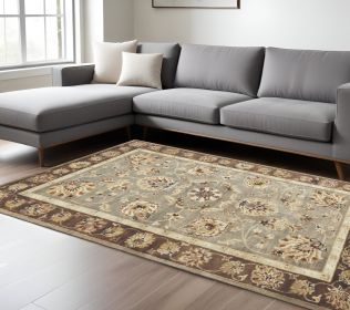 9' X 13' Grey Mocha Hand Tufted Traditional Floral Indoor Area Rug