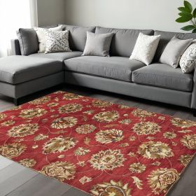 9' X 13' Red and Ivory Wool Floral Handmade Area Rug