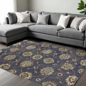 9' X 13' Midnight Blue Hand Tufted Traditional Floral Indoor Area Rug