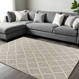 9' X 13' Grey Hand Woven Diamond Pattern Indoor Area Rug