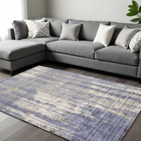 9' X 13' Grey Blue Hand Loomed Abstract Brushstroke Indoor Area Rug