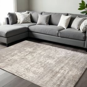 9' X 13' Beige Hand Loomed Abstract Brushstroke Indoor Area Rug