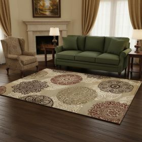 5' X 8' Sage Green Machine Woven Floral Medallion Disk Indoor Area Rug