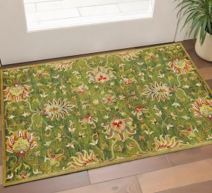 3' X 5' Emerald Green Hand Tufted Wool Traditional Floral Indoor Area Rug