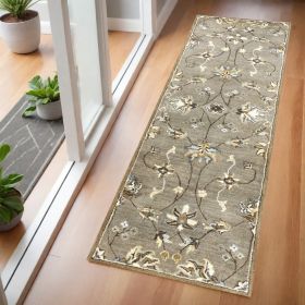 7' Grey Hand Tufted Wool Traditional Floral Indoor Area Rug