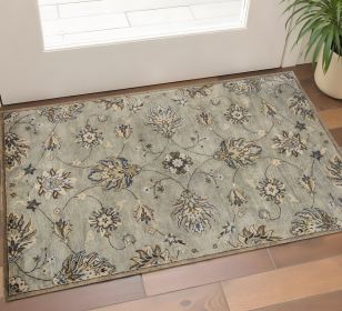 3' X 5' Grey Floral Vines Wool Area Rug
