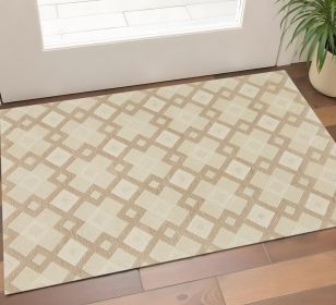 3' X 5' Ivory Geometric Diamonds Wool Area Rug