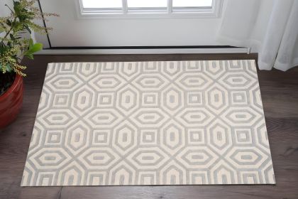 3' X 5' Grey Hand Tufted Geometric Indoor Area Rug