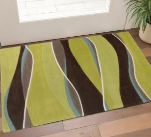 3' X 5' Lime And Mocha Wool Handmade Area Rug