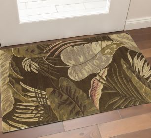 3' X 5' Mocha Leaves Wool Area Rug