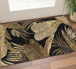 3' X 5' Midnight Black Hand Tufted Tropical Leaves Indoor Area Rug