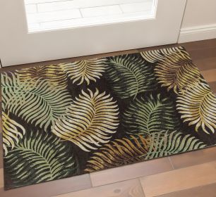 3' X 5' Espresso Fern Leaves Wool Area Rug