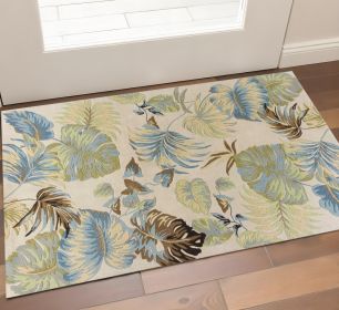 3' X 5' Ivory Or Blue Leaves Wool Area Rug