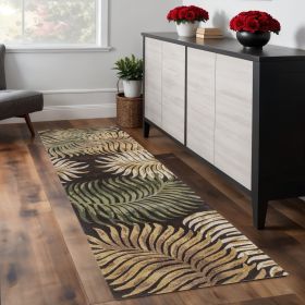 8' Espresso Brown Hand Tufted Tropical Leaves Indoor Runner Rug