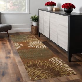 8' Rust Orange Hand Tufted Tropical Leaves Indoor Runner Rug