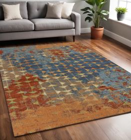 5' X 8' Blue Or Coral Abstract Triangle Indoor Area Rug
