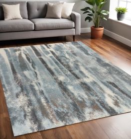 5' X 8' Teal Abstract Brushstrokes Indoor Area Rug