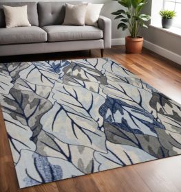 5' X 8' Grey Navy Machine Woven Tropical Indoor Area Rug