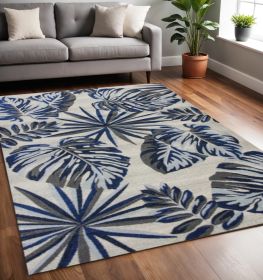 5' X 8' Grey Blue Machine Woven Tropical Indoor Area Rug