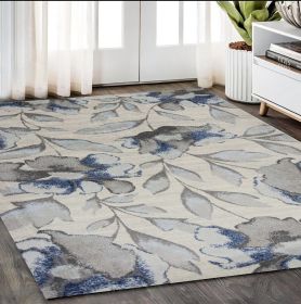 5' X 8' Grey Or Blue Floral Indoor Area Rug