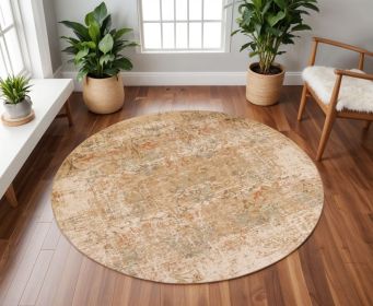 7' Round Champagne Abstract Indoor Area Rug