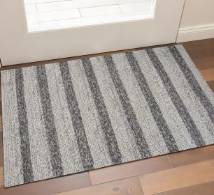 3' X 5' Grey White Hand Woven Knobby Stripes Indoor Area Rug