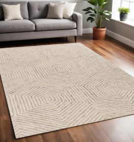 5' X 7' Ivory Geometric Hexagon Wool Indoor Area Rug