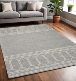 5' X 7' Grey Geometric Pattern Wool Indoor Area Rug